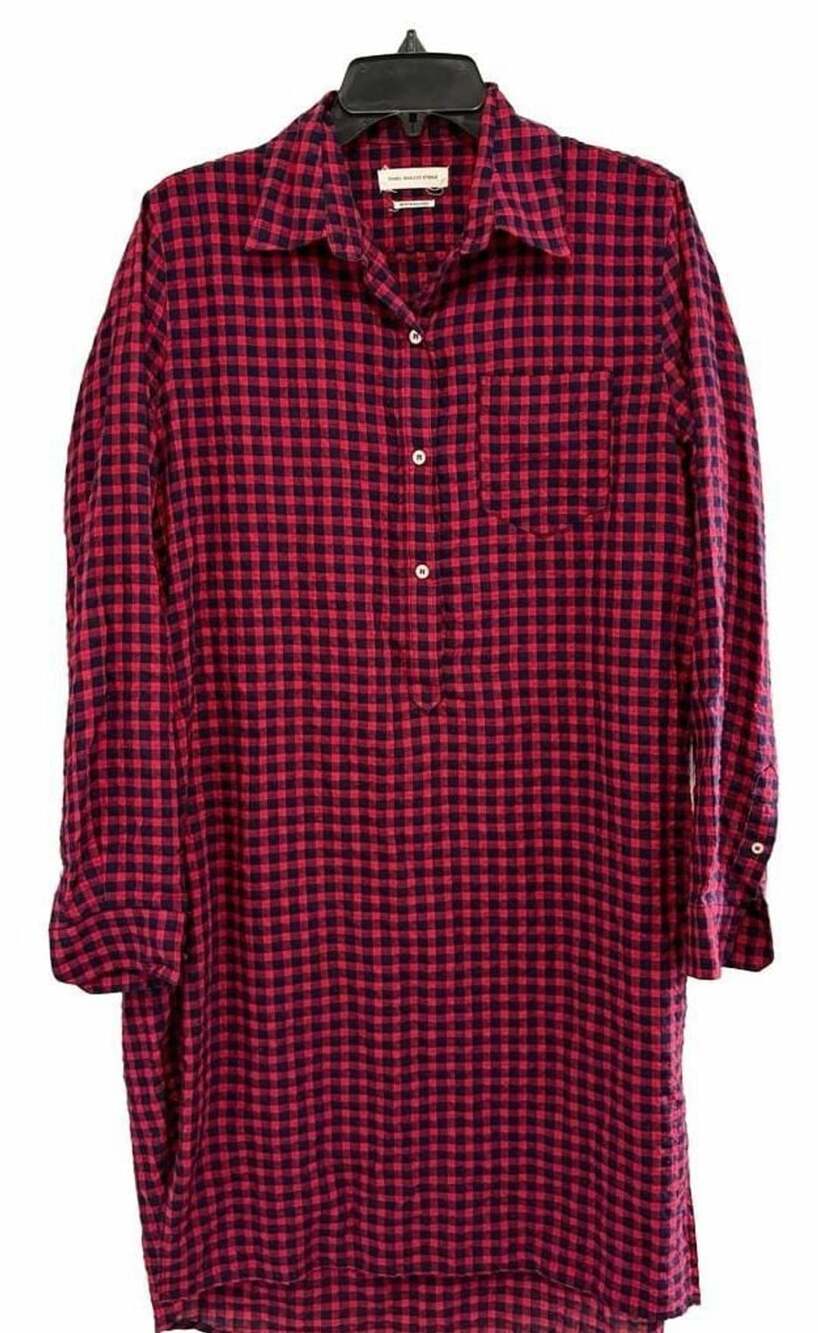 Isabel Marant Étoile Red & Navy Gingham Plaid Long Sleeve Tunic Dress Preppy Fre